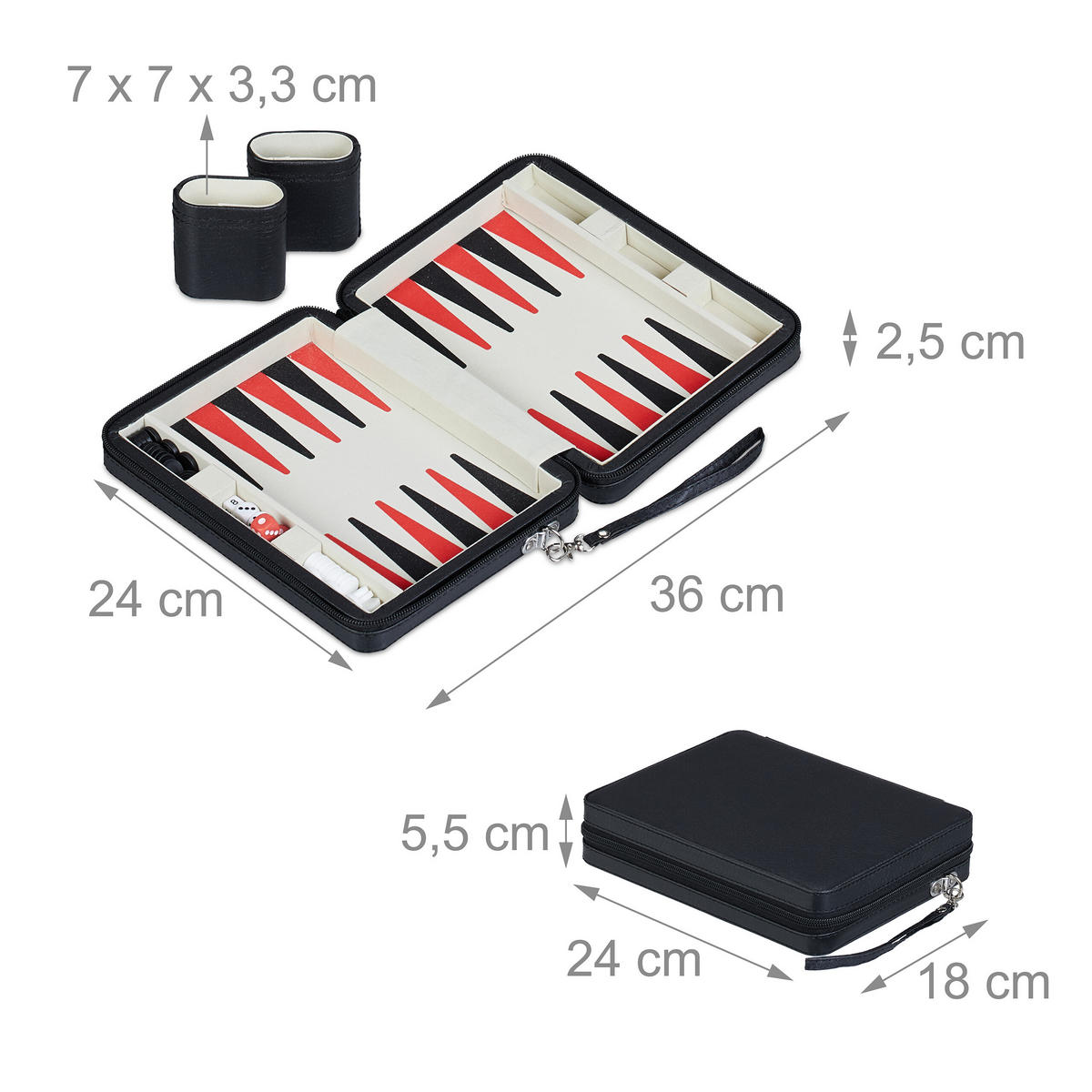 BACKGAMMON - Schwarz, Holzwerkstoff/Kunststoff (24/18cm) - Relaxdays