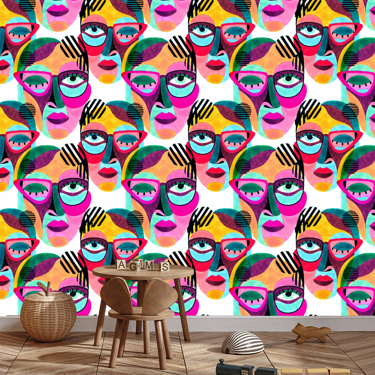 VLIESTAPETE Pop-Art-Gesichter – Bunt – 50x1000 cm - Multicolor, Papier (50/1000cm) - Muralo