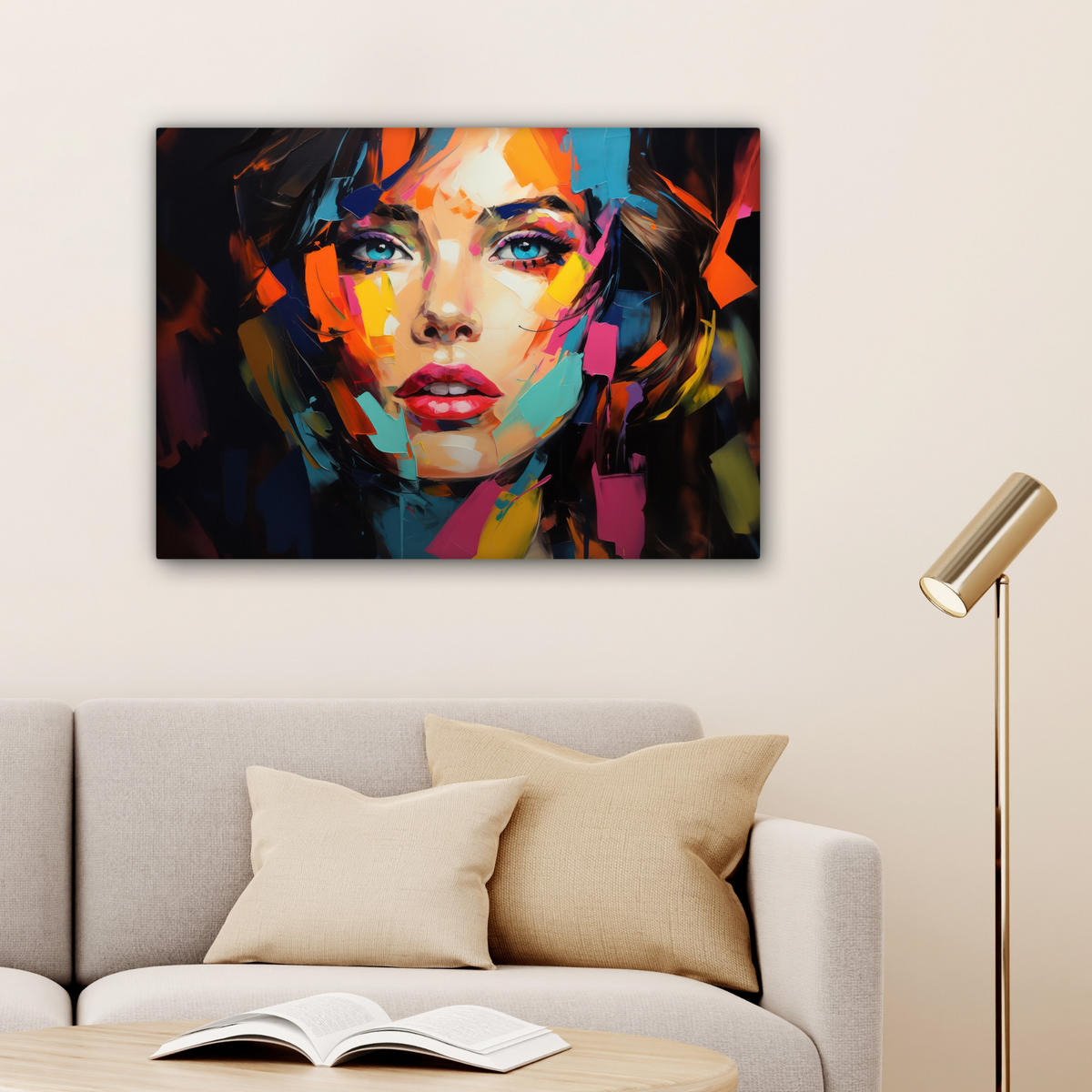 LEINWANDBILD Frau - Porträt - Farbenfroh - Kunst Wandbilder 80x60 cm - Multicolor, Textil (80/60cm) - MuchoWow