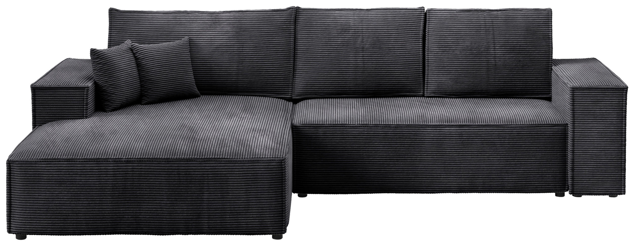 ECKSOFA Pablo mit Schlaffunktion Schwarz Cord - Schwarz, Textil (294/185cm) - Bromarkt