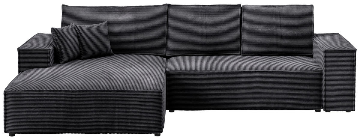 ECKSOFA Pablo mit Schlaffunktion Schwarz Cord - Schwarz, Textil (294/185cm) - Bromarkt