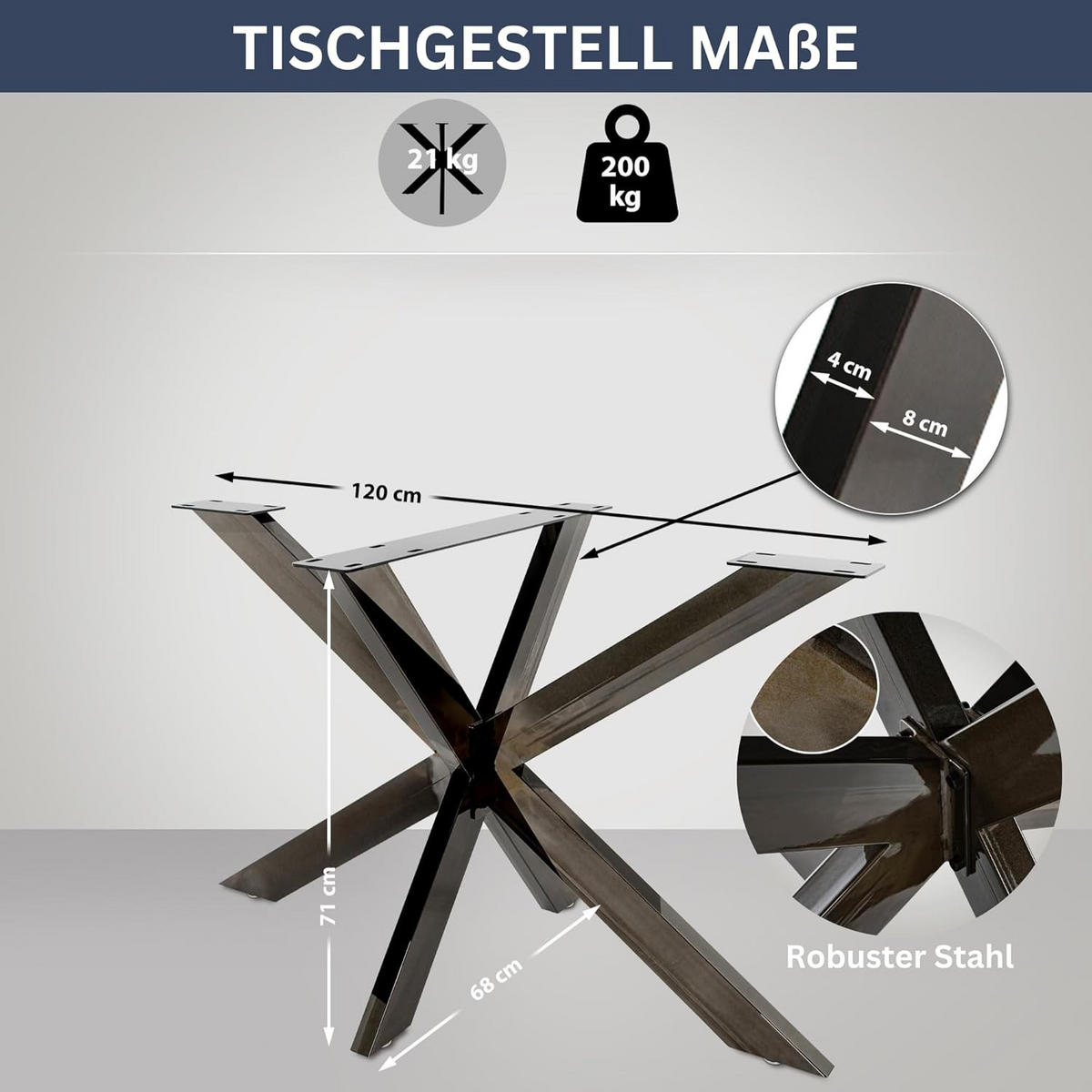TISCHGESTELL Metall KRYT Schwarz glänzend 71x120x68 cm - Schwarz, Metall (120/71/68cm) - DELUKE