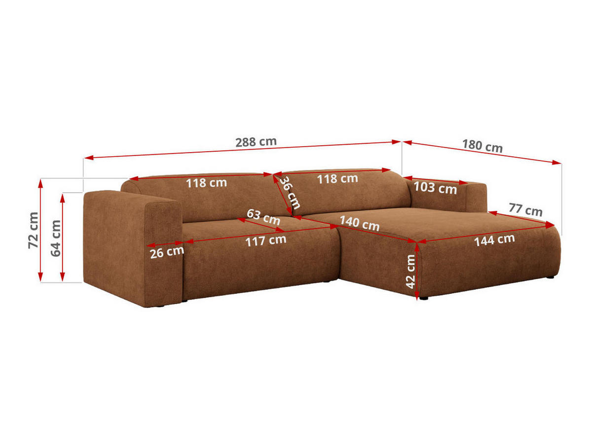 ECKSOFA PASADENA Orange Struktur - Links Seite - Schwarz/Orange, Kunststoff/Textil (288/180cm) - MKS