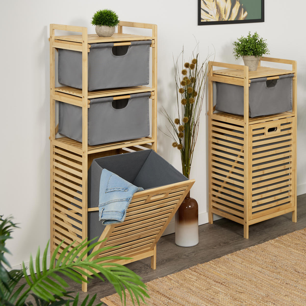 WÄSCHEKORB - Hellbraun, Holz/Textil (40/120/33cm) - Relaxdays