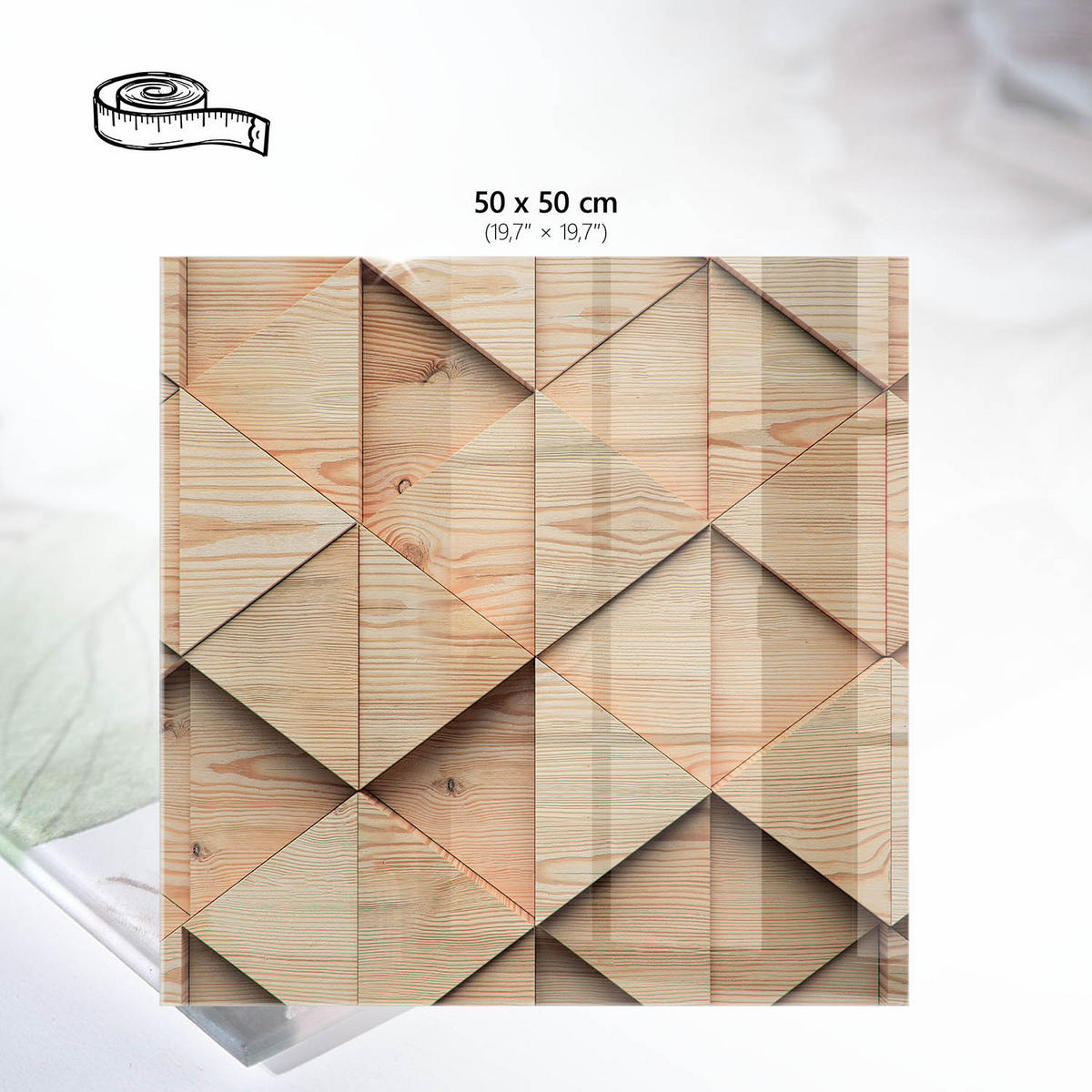 TISCHPLATTE 50x50 cm – Holzgeometrie - Weiß, Glas (50/50/0.4cm) - Wallfluent