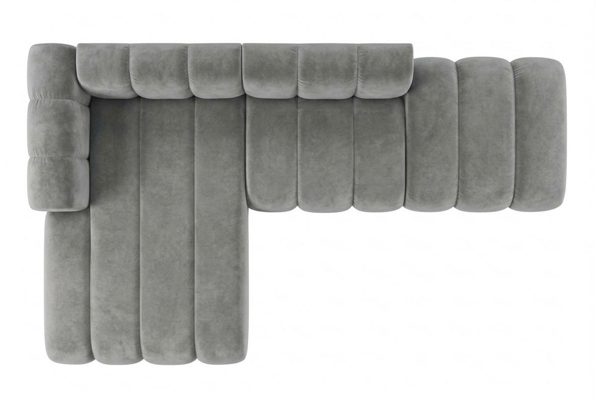 ECKSOFA Modulares In L-Form Mit Hocker, Velvet-Stoff Riviera, Grau, Links, GRAND Mini - Grau, Holz (295/179cm) - Kaiser Möbel