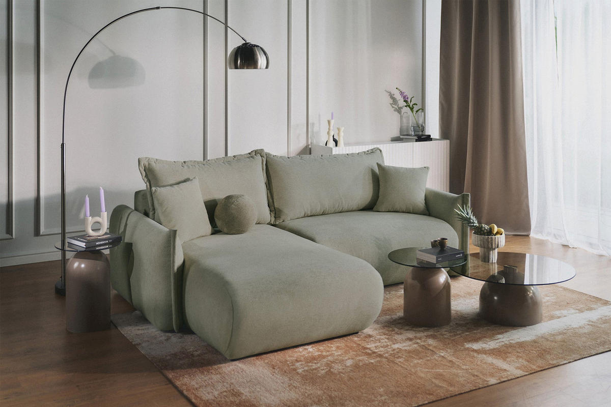 ROHOVÁ SEDAČKA Cushi šalvějově zelená žinylka - černá/světle zelená, textil/plast (252/183cm) - Selsey