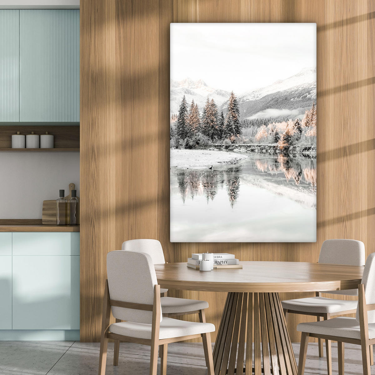 LEINWANDBILD Natur - Winter - Bäume - Berge - Schnee 90x140 cm - Weiß Hochglanz, Textil (90/140cm) - MuchoWow