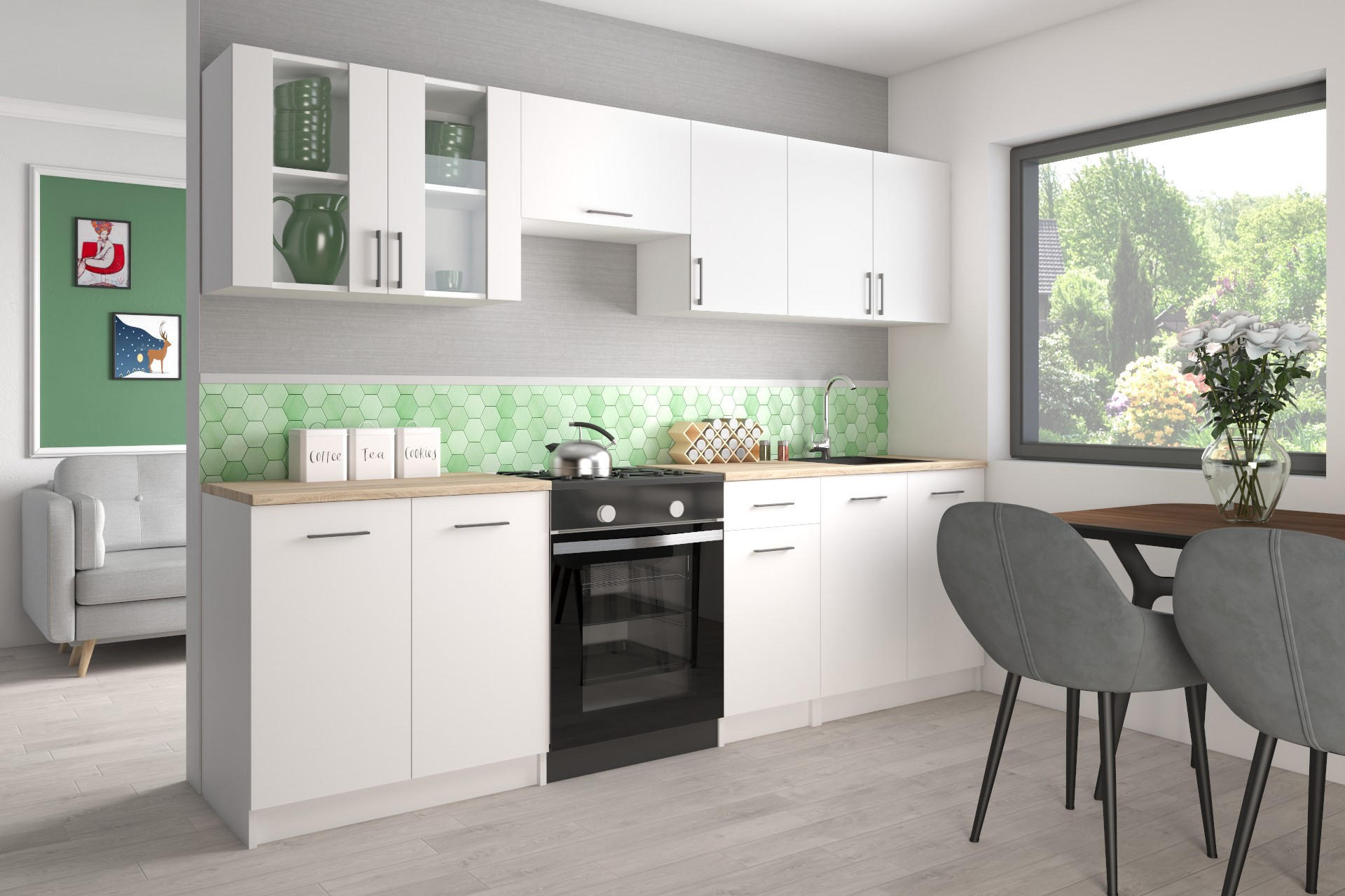 KÜCHENZEILE LECO 260 weiss matt - Weiß, Holzwerkstoff (260/82/46cm) - roe furniture