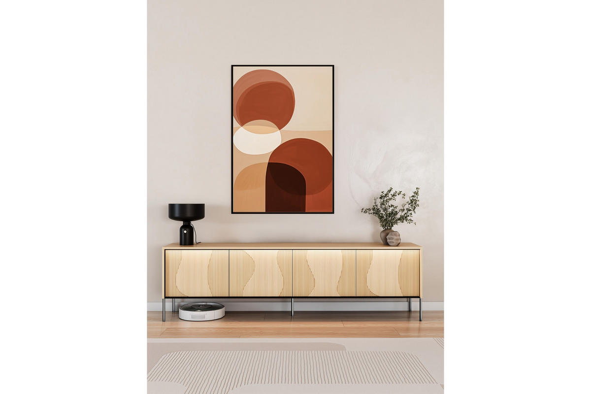 TV-LOWBOARD FAVOS 05 193/57/40 cm in Eiche Vincenza hell und Schwarz mit LED - Eichefarben/Schwarz, Holzwerkstoff (193/57/40cm) - Deine Möbel 24