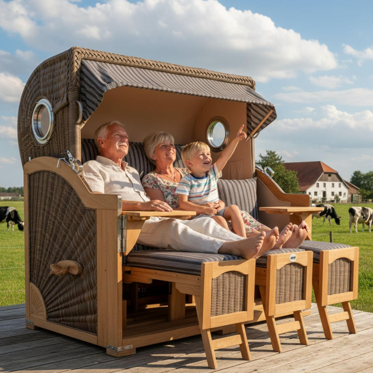 STRANDKORB XXL Düne Grande Teak PE Grey - Braun/Grau, Metall (170/170/95cm) - Mr. Deko