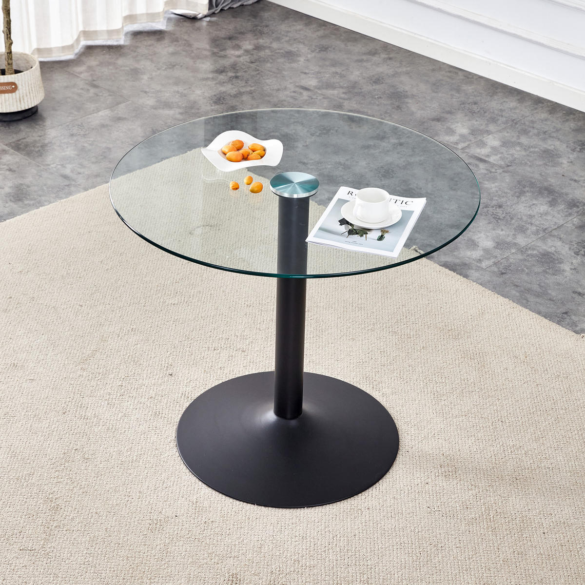 ESSTISCH 85/85/76 cm schwarz transparent aus Glas und Metall mit runder Tischplatte - Schwarz, Holzwerkstoff (85/85/76cm) - OKWISH