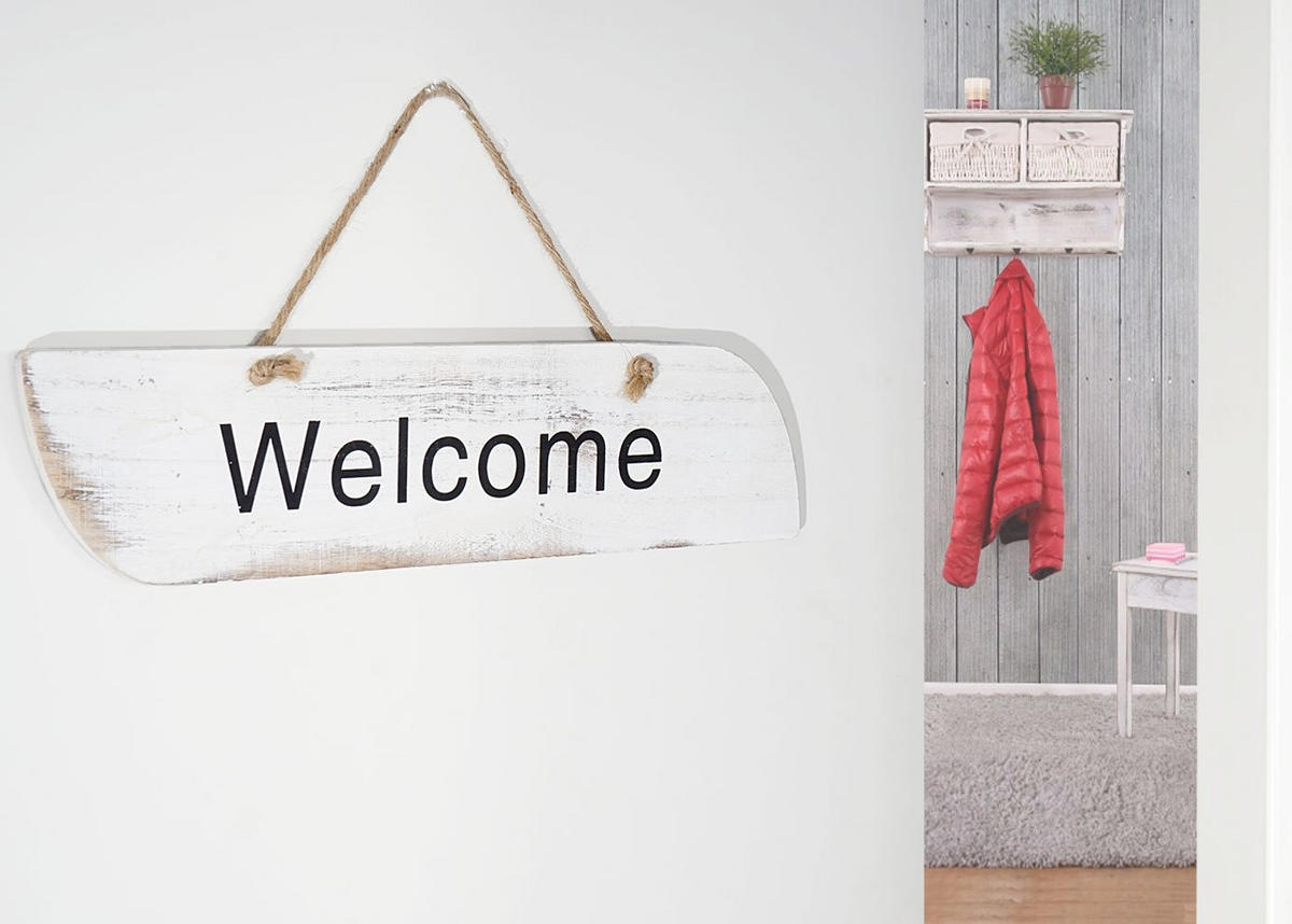 STENSKA PLOŠČA WELCOME SHABBY-LOOK Čisto bela - bela, les (43/10/1cm) - MCW