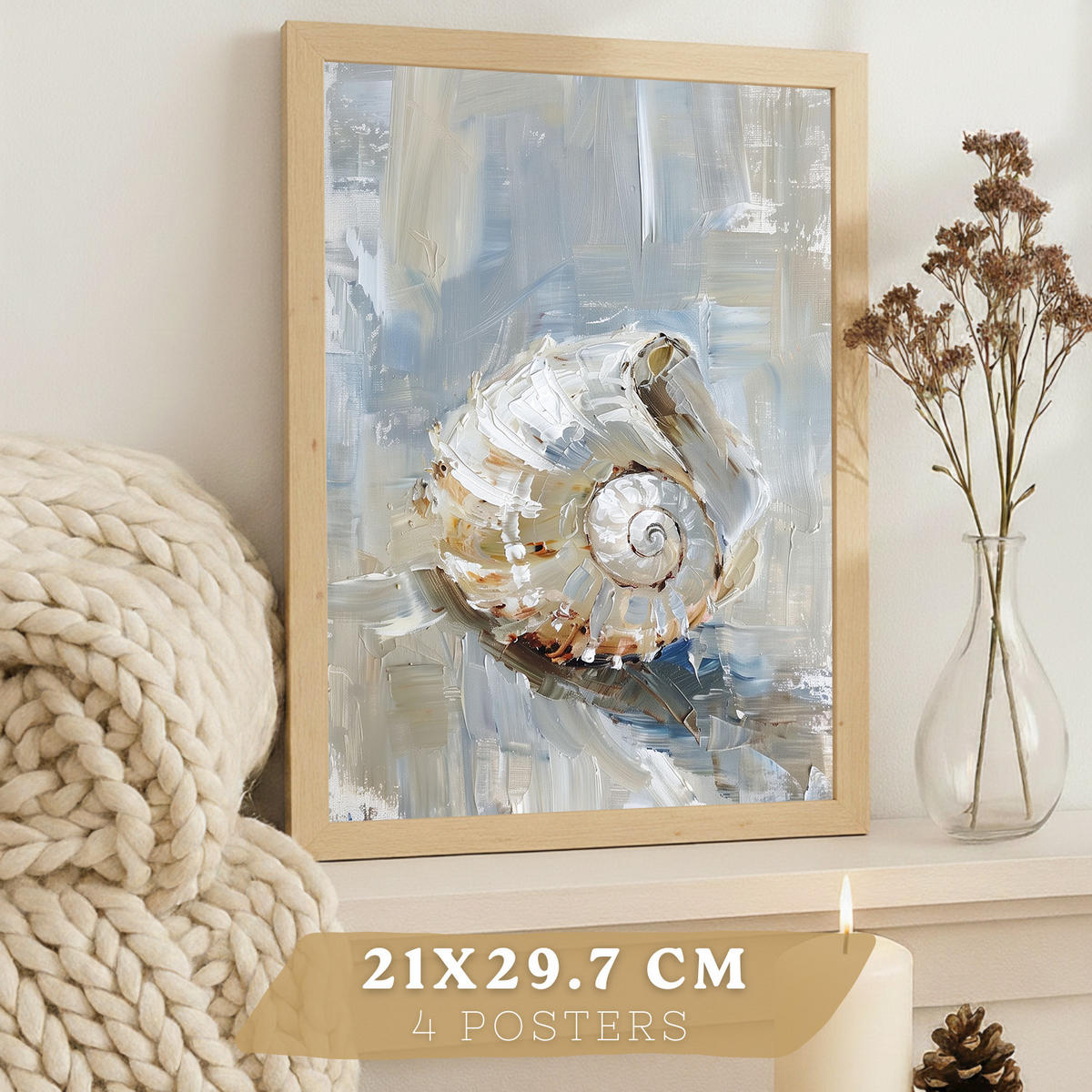 PLAKAT Sada 3 tisků s motivy pláže, moře a francouzské riviéry. Nástěnná dekorace. Mušle. Velikost Bezrámové A4 - čirá, papír (21/29.7/3cm) - Nacnic