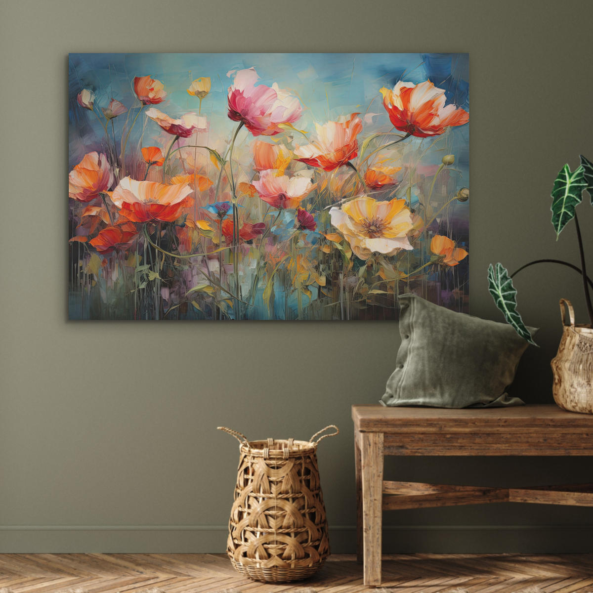 AKUSTIKPANEEL Blumen - Aquarell - Kunst - Botanisch - Natur 100x70 cm - Orange, Textil (100/0.9/70cm) - MuchoWow