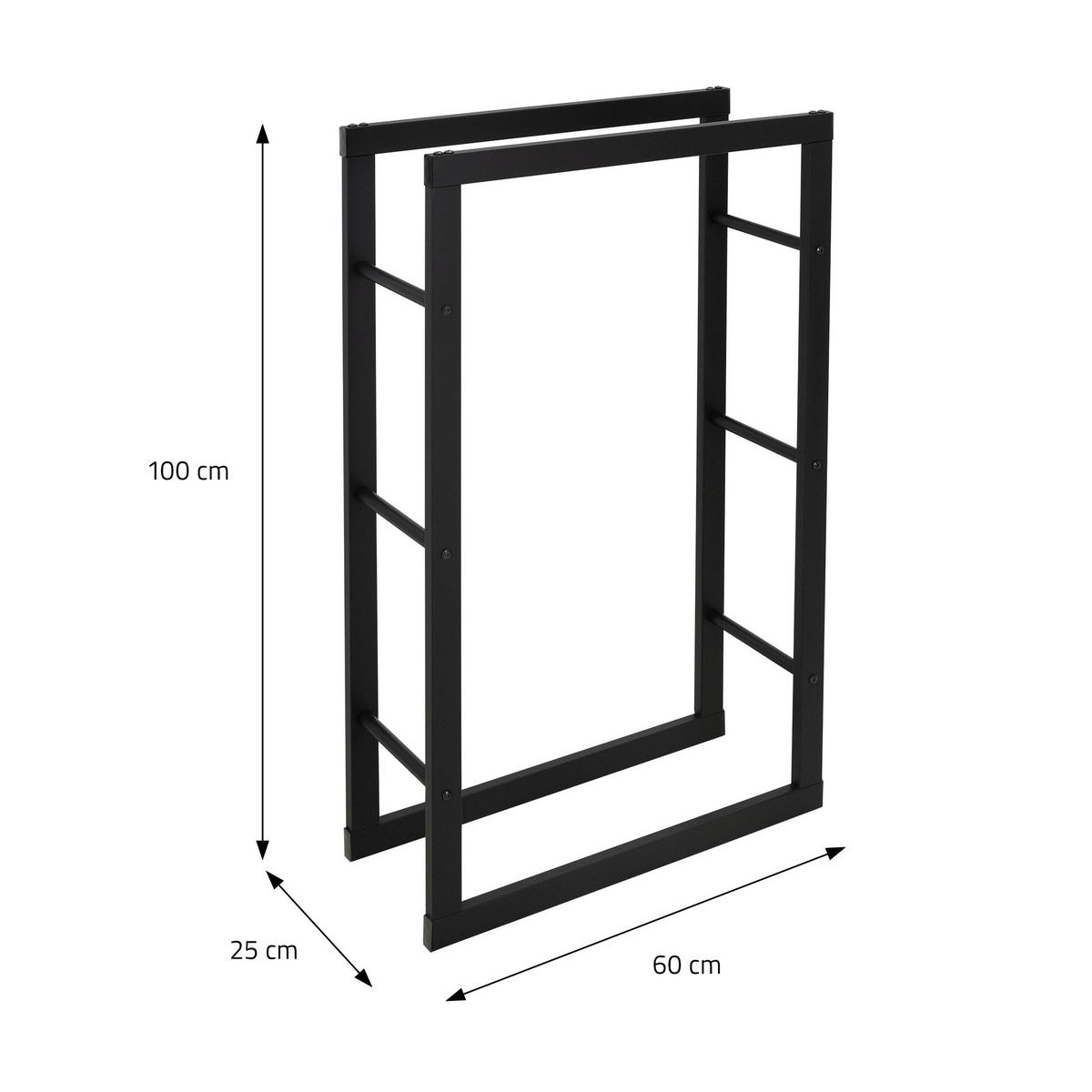 KAMINHOLZREGAL - Schwarz, Metall (25/100/60cm) - ML-DESIGN