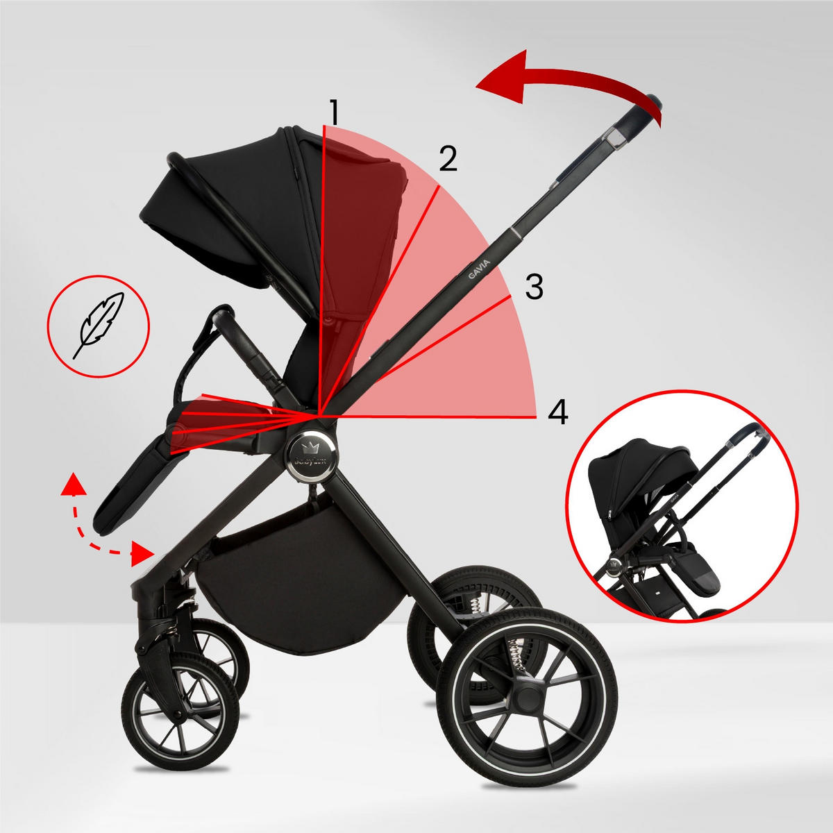KINDERWAGEN Gavia 4in1 Schwarz Babywanne, Reisebuggy, Autositz, Isofix Basis - Schwarz, Textil/Metall (58/98cm) - BabyLux