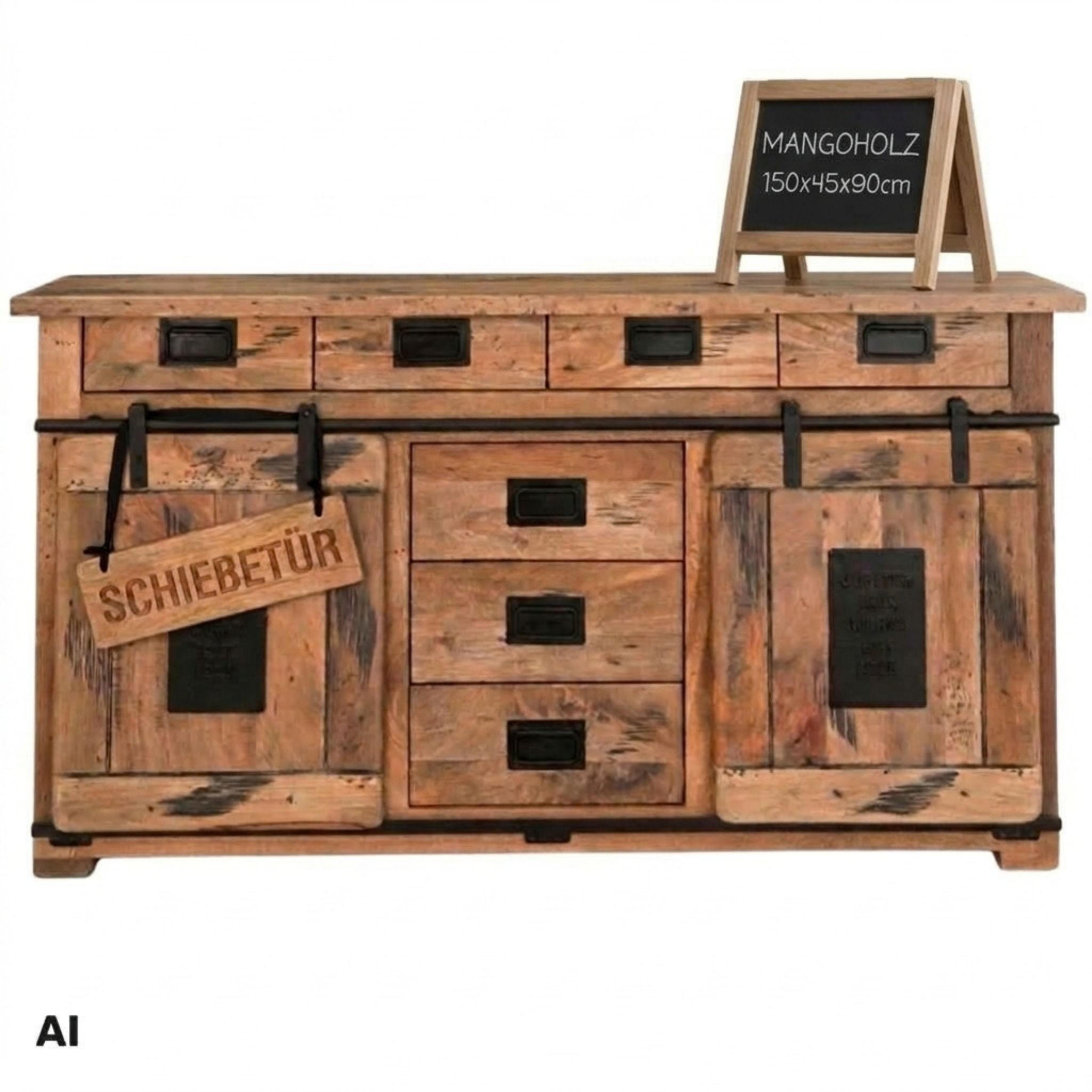 SIDEBOARD Florenz 150 x 45 x 90 cm - Schwarz/Braun, Holz/Metall (150/90/45cm) - Mr. Deko