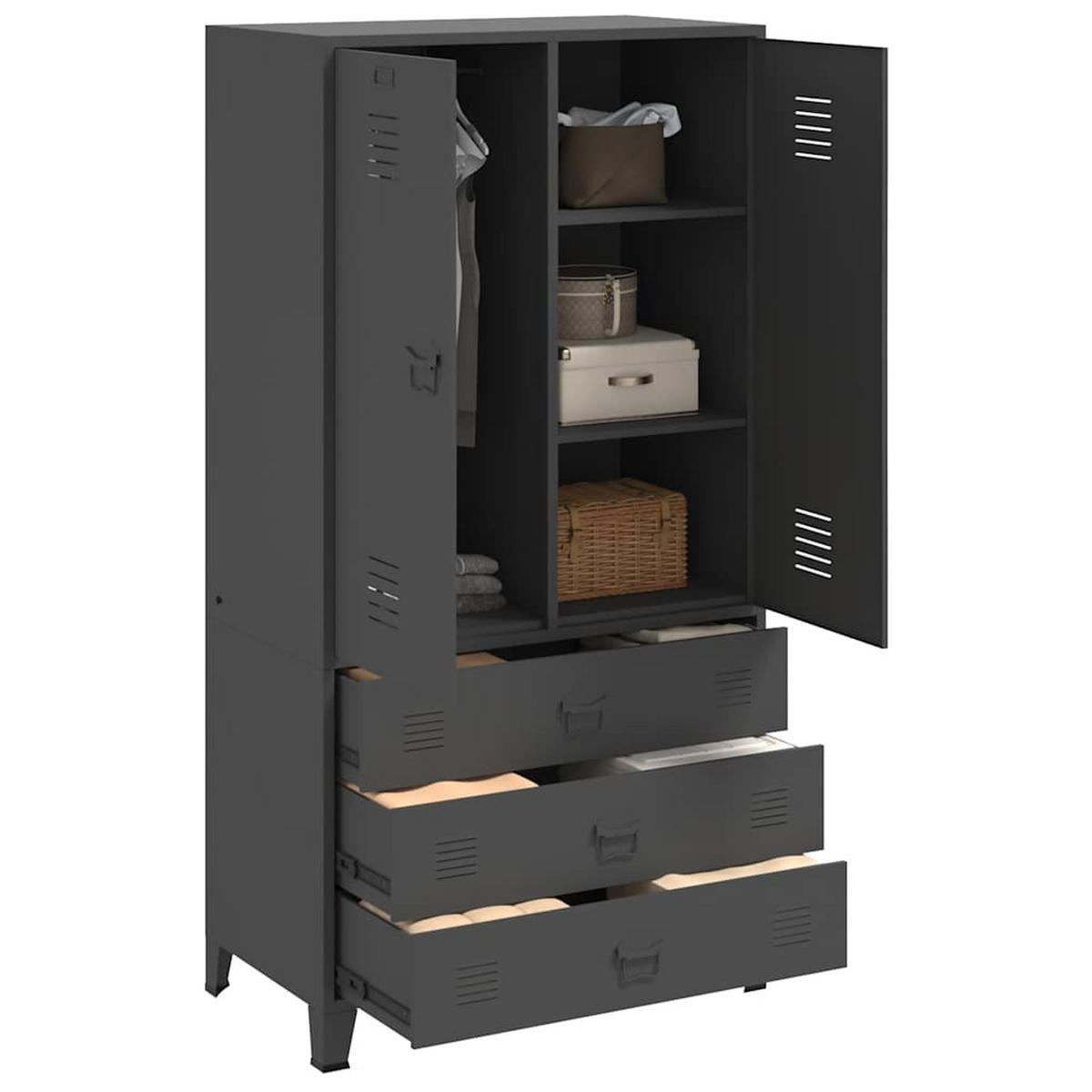 KLEIDERSCHRANK mit 2 Schubladen, 90/50/180 cm, aus Metall, Anthrazit, im Industriestil, 2-türig - Anthrazit, Metall (90/180/50cm) - vidaXL