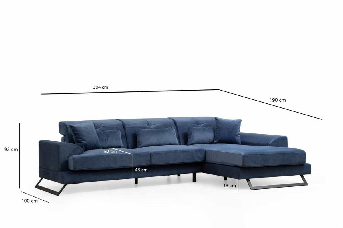 ECKSOFA mit verstellbarer Rückenlehne - Blau/Hellgrau, Holz/Textil (190/304cm) - myHomelando