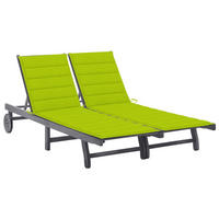 2-PERSONEN-SONNENLIEGE mit Auflage Grau Akazie Massivholz - Grau, Holz (200/76/200cm) - furnicato