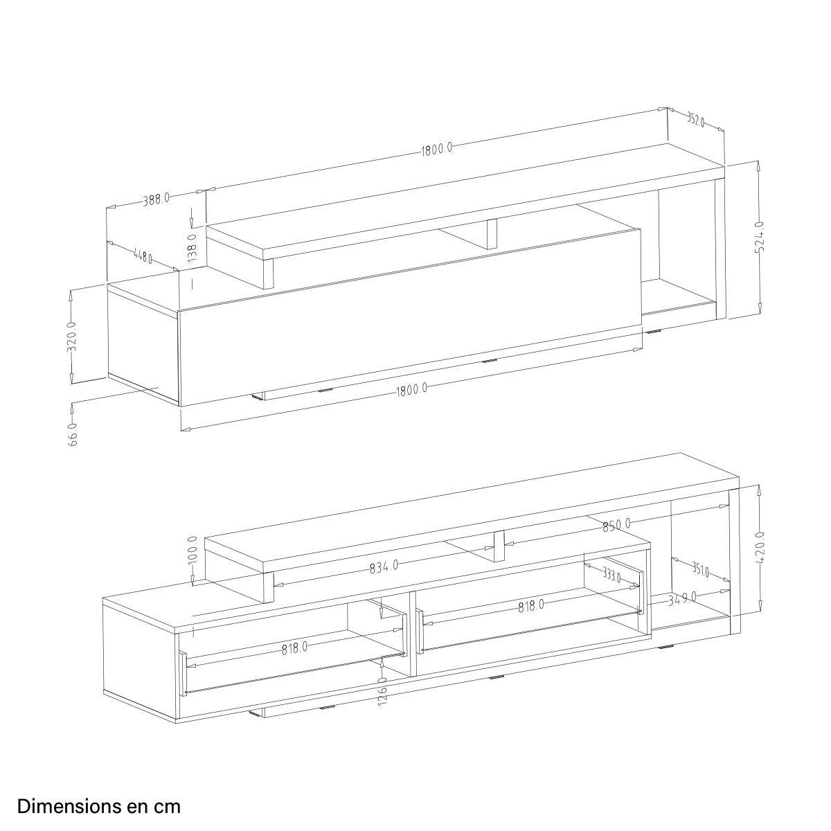 TV STOLEK Ilyes Dřevo a šedá - šedá, kompozitní dřevo (219/25/45cm) - Petits-meubles