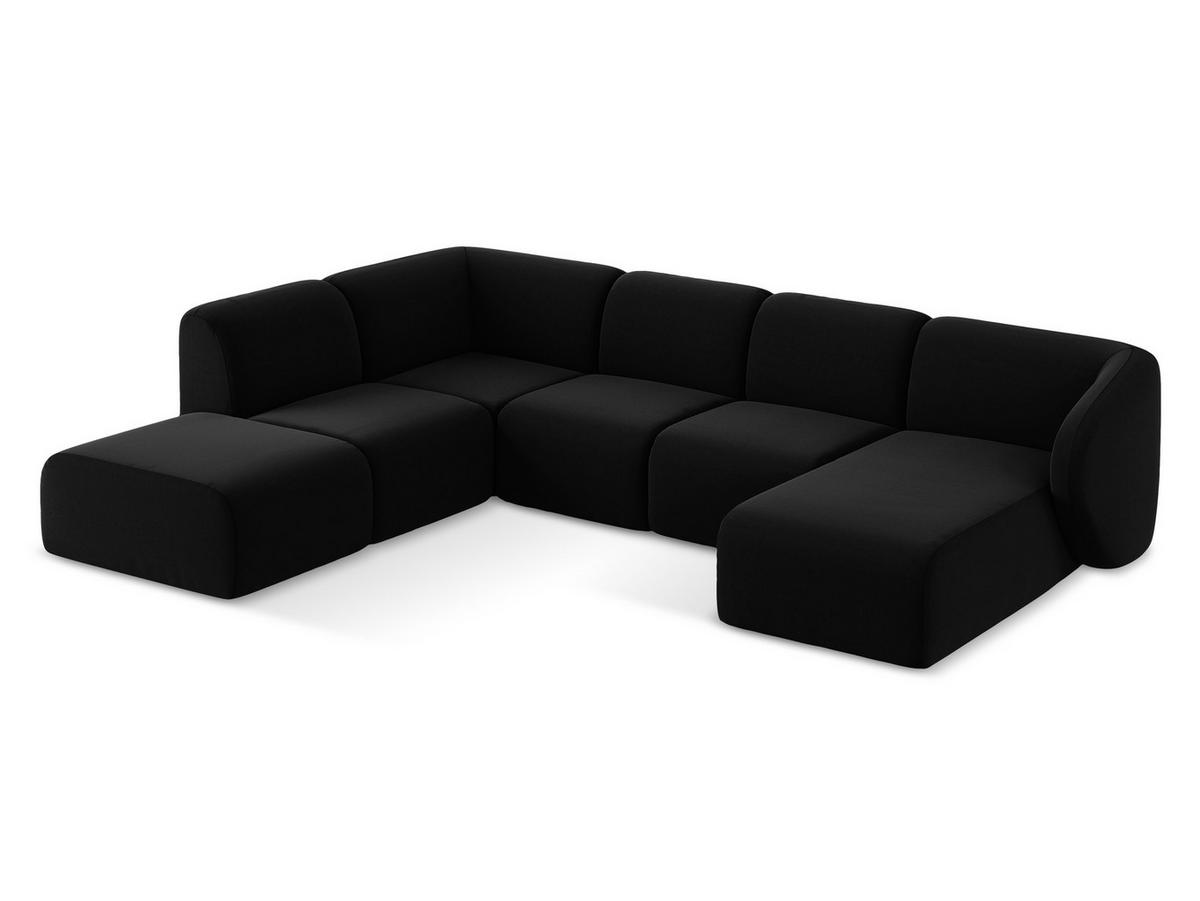 ECKSOFA Links Bouclé Stoff Weiß - Schwarz/Weiß, Holzwerkstoff/Kunststoff (248/166cm) - Makamii