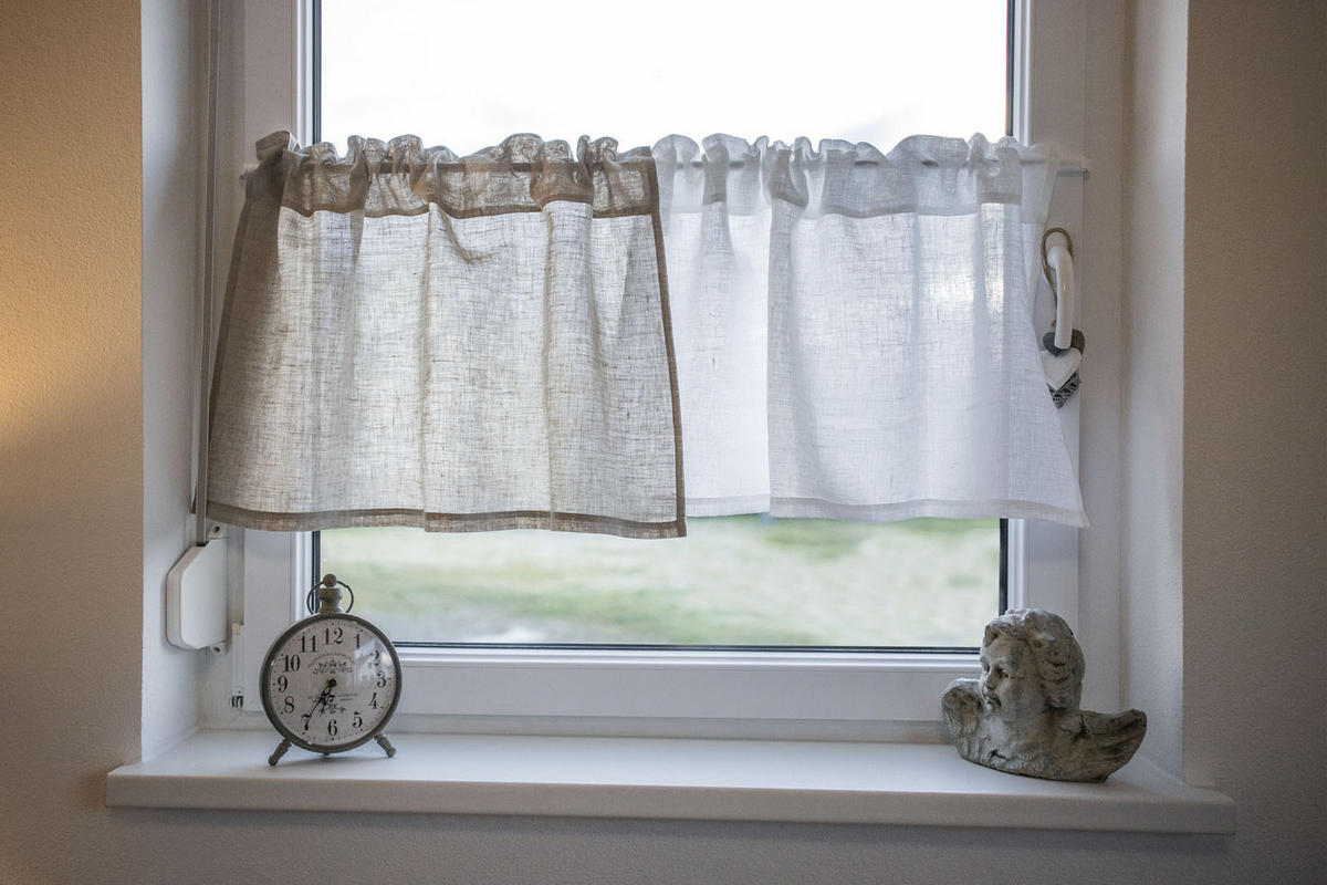 SCHEIBENGARDINE reines Leinen leinen-taupe 85/45 cm - Taupe, Naturmaterialien (45/85cm) - beties Heimtextil