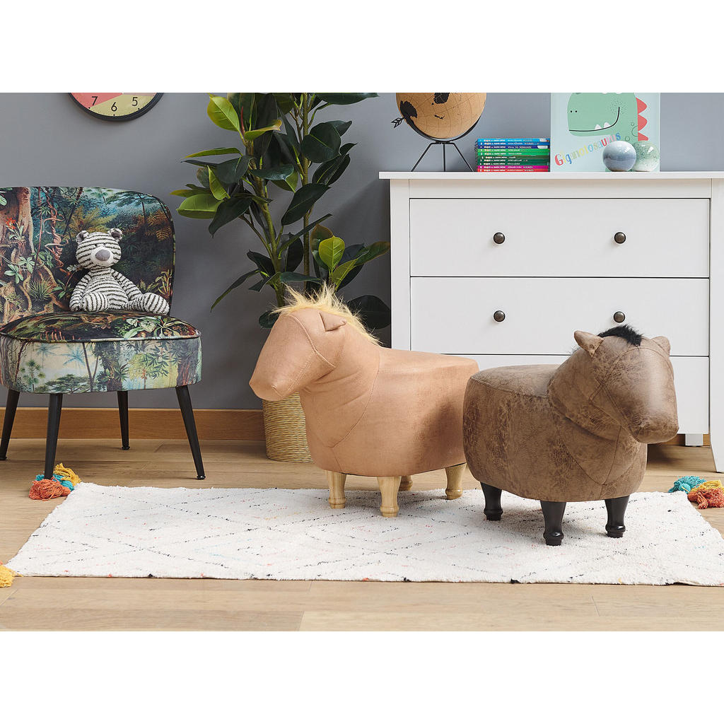 Thumbnail - Beliani Tierhocker, Braun, Textil, 1-Sitzer, Freiform, 33x50x64 cm, Wohnzimmer, Hocker, Sitzhocker