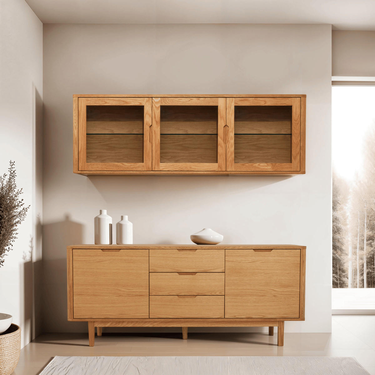 VITRINE Eiche massiv - Eichefarben/Braun, Holz/Holzwerkstoff (180/60/34cm) - Furnhouse