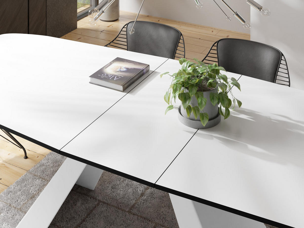 ESSTISCH Monte Weiß rechteckig ausziehbar, Weiß 160-200/80/76 cm - Weiß, Holzwerkstoff/Metall (160/80/76cm) - WFL GROUP