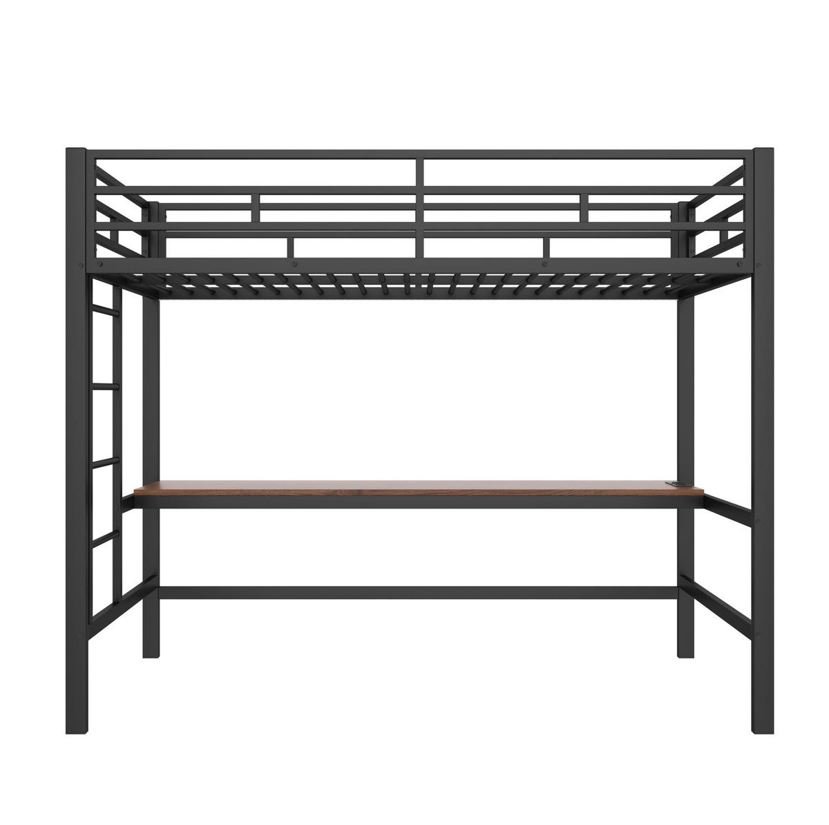 HOCHBETT 90/200 cm mit Schreibtisch, LED-Lichtleiste, USB, Steckdose und Typ-C, Metall, Schwarz - Schwarz, Metall (90/200cm) - Redom