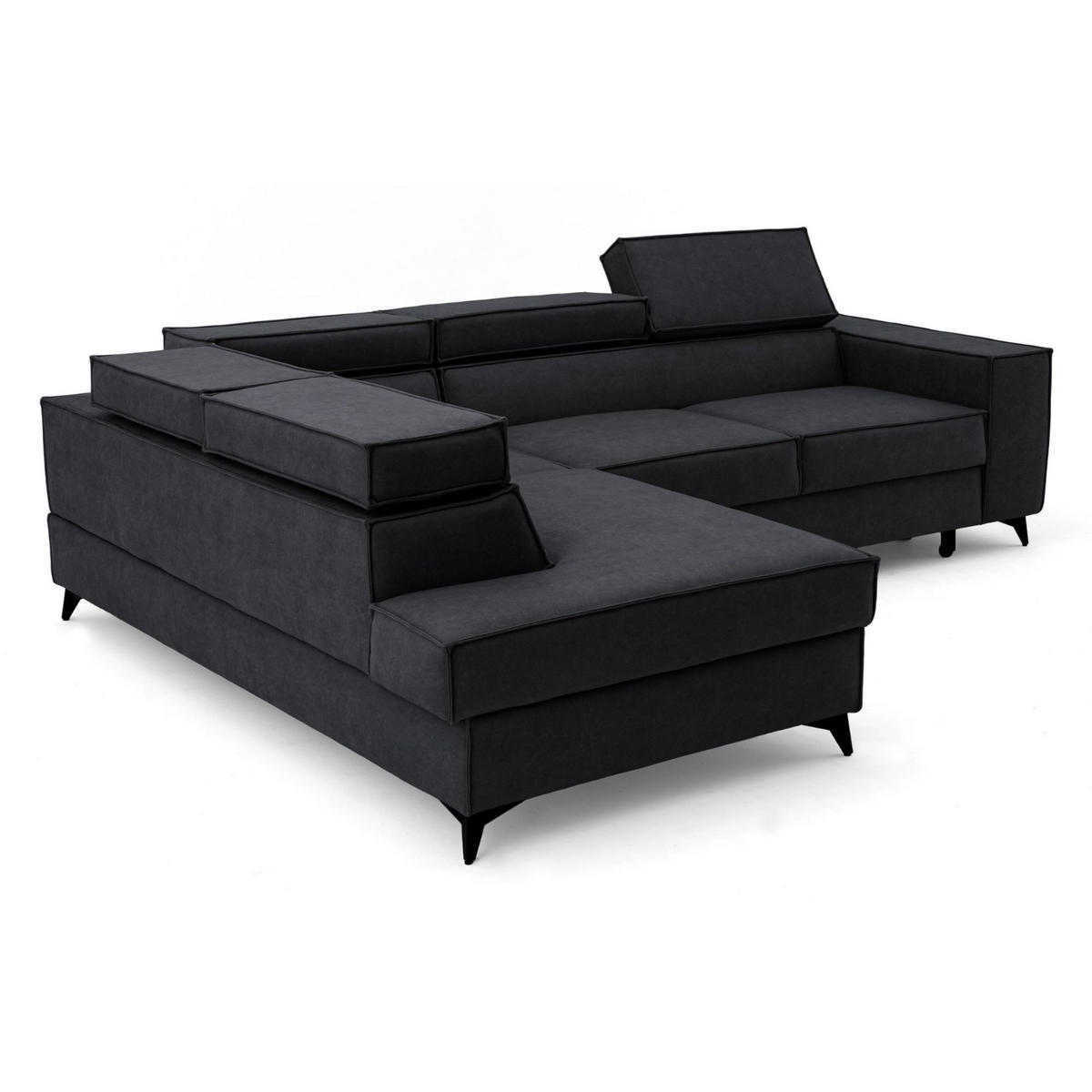 ECKSOFA PURE L Links mit Schlaffunktion 127x199 Velours Graphit - Graphitfarben/Schwarz, Holz/Textil (281/204cm) - Muffo