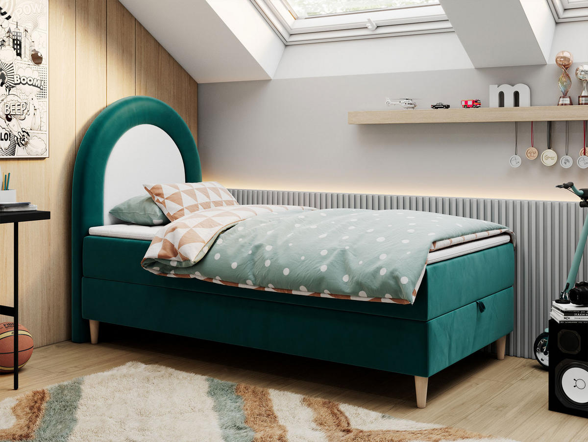 BOXBETT NEST 90/180 Dunkelgrün Velvet - H3 - Dunkelgrün, Holz/Textil (90/180cm) - MKS