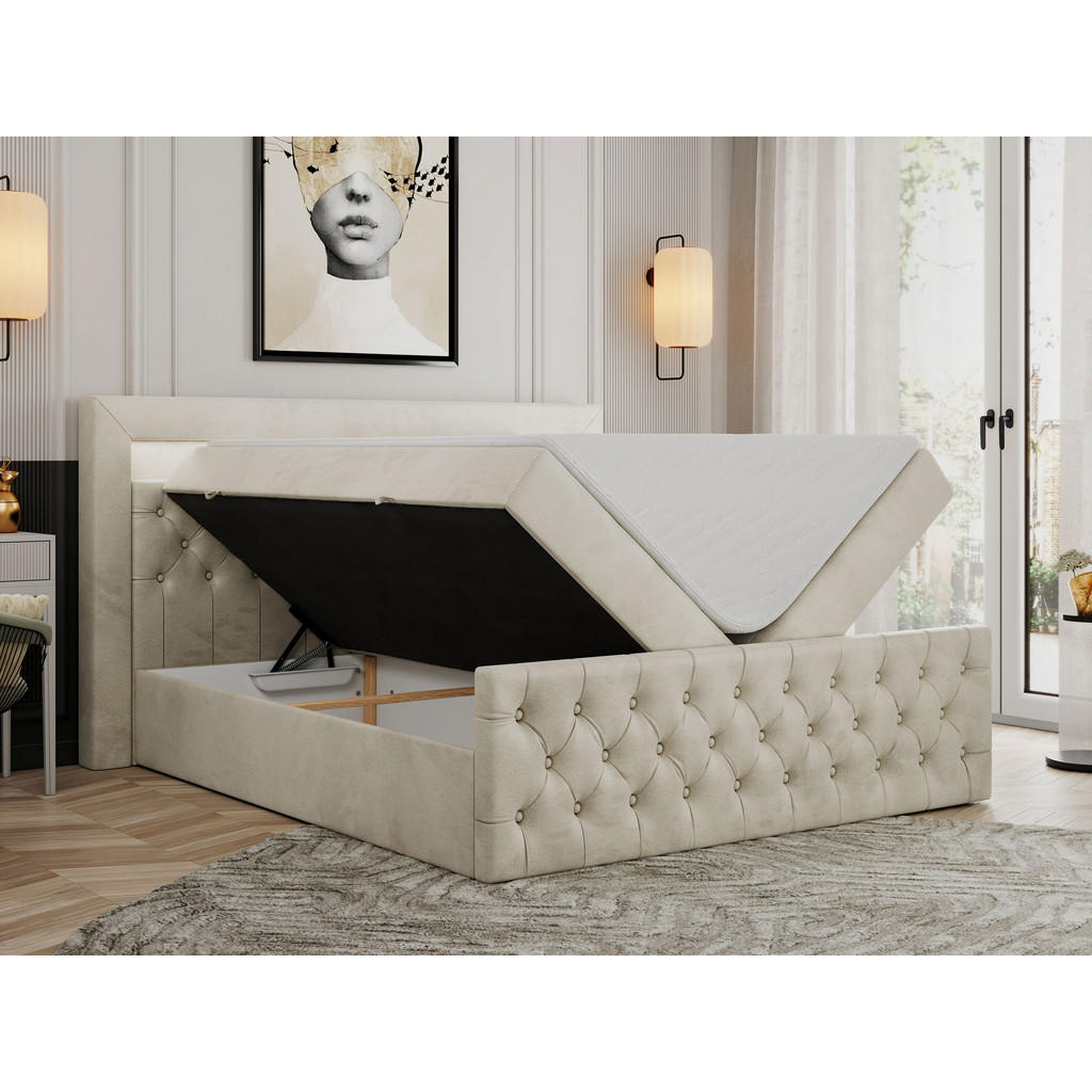 Thumbnail - MKS Boxbett, Beige, Textil, 2-Sitzer, H3, Rechteckig, 120x200 cm, Schlafzimmer, Betten, Boxspringbetten