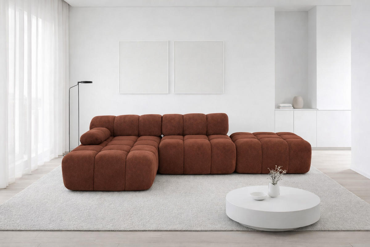 ECKSOFA L-Form Modular Mit Hocker, Veloursstoff Salvador, Dunkelbraun, Links, Selia - Dunkelbraun, Holz (285/160cm) - Kaiser Möbel