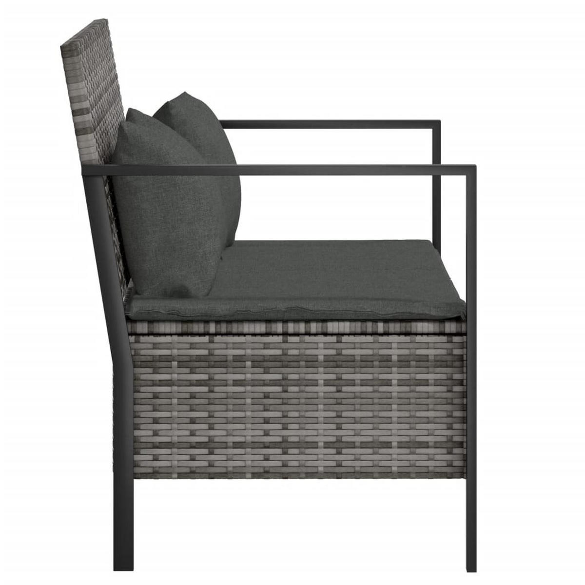 GARTENBANK 2-Sitzer mit Kissen Grau Poly Rattan - Grau, Holz (112/82.5/59cm) - furnicato