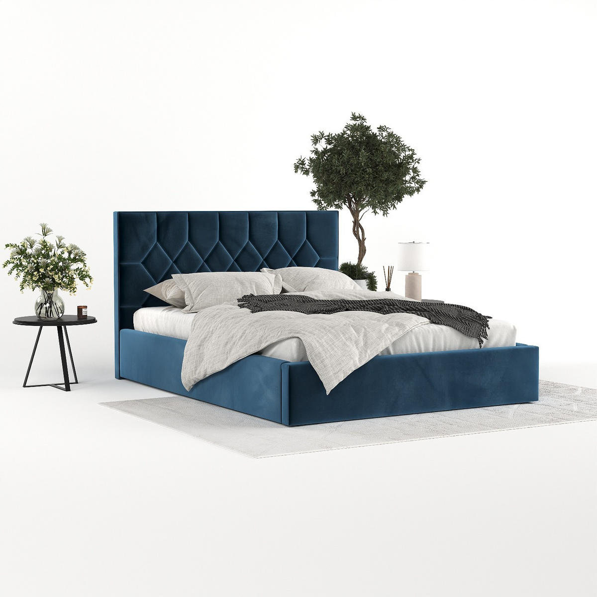 POLSTERBETT Brisa 180/200 cm Dunkelblau im Kronos Stoff - Schwarz/Naturfarben, Holz/Holzwerkstoff (180/200cm) - AltaBeds