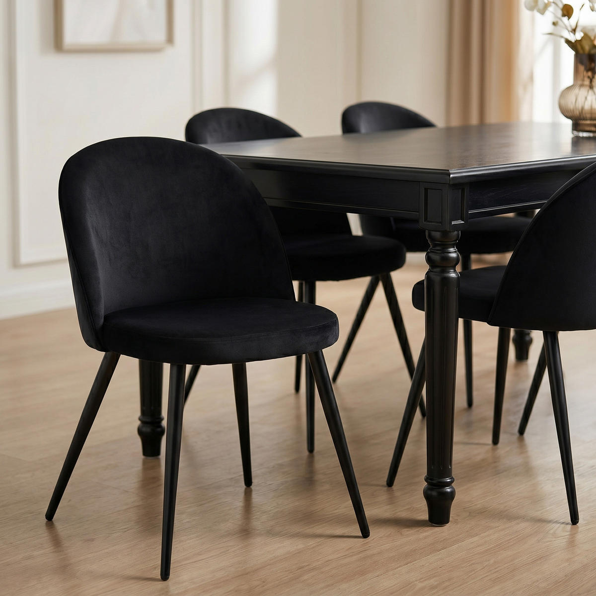ESSGRUPPE Amaretta mit Esstisch Schwarz und 6 Stühlen Schwarz, 180 x 100 cm - Schwarz, Holz/Textil (180/75/100cm) - ebuy24
