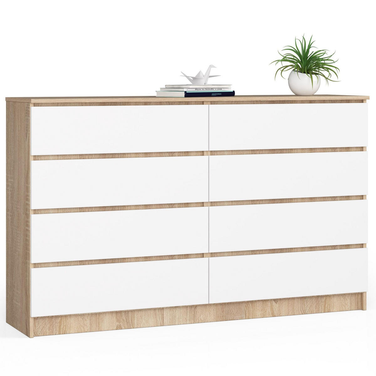 KOMMODE Eiche Sonoma, Weiß 99/160/40 - Weiß, Holzwerkstoff (160/99/40cm) - RAUMHIRSCH FURNITURE