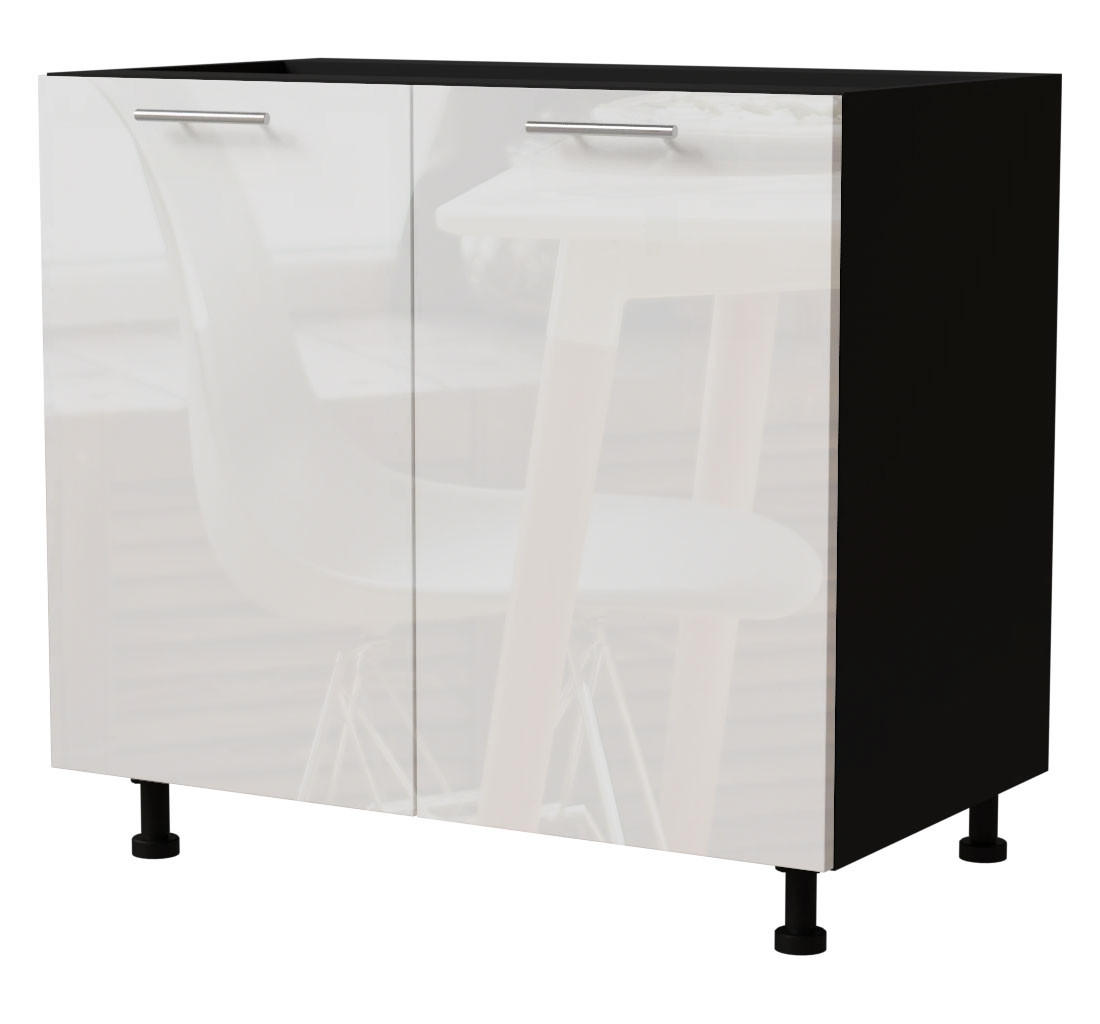 Feldmann-Wohnen Küchenunterschrank Weiß Hochglanz, Schwarz 90x82x50 cm