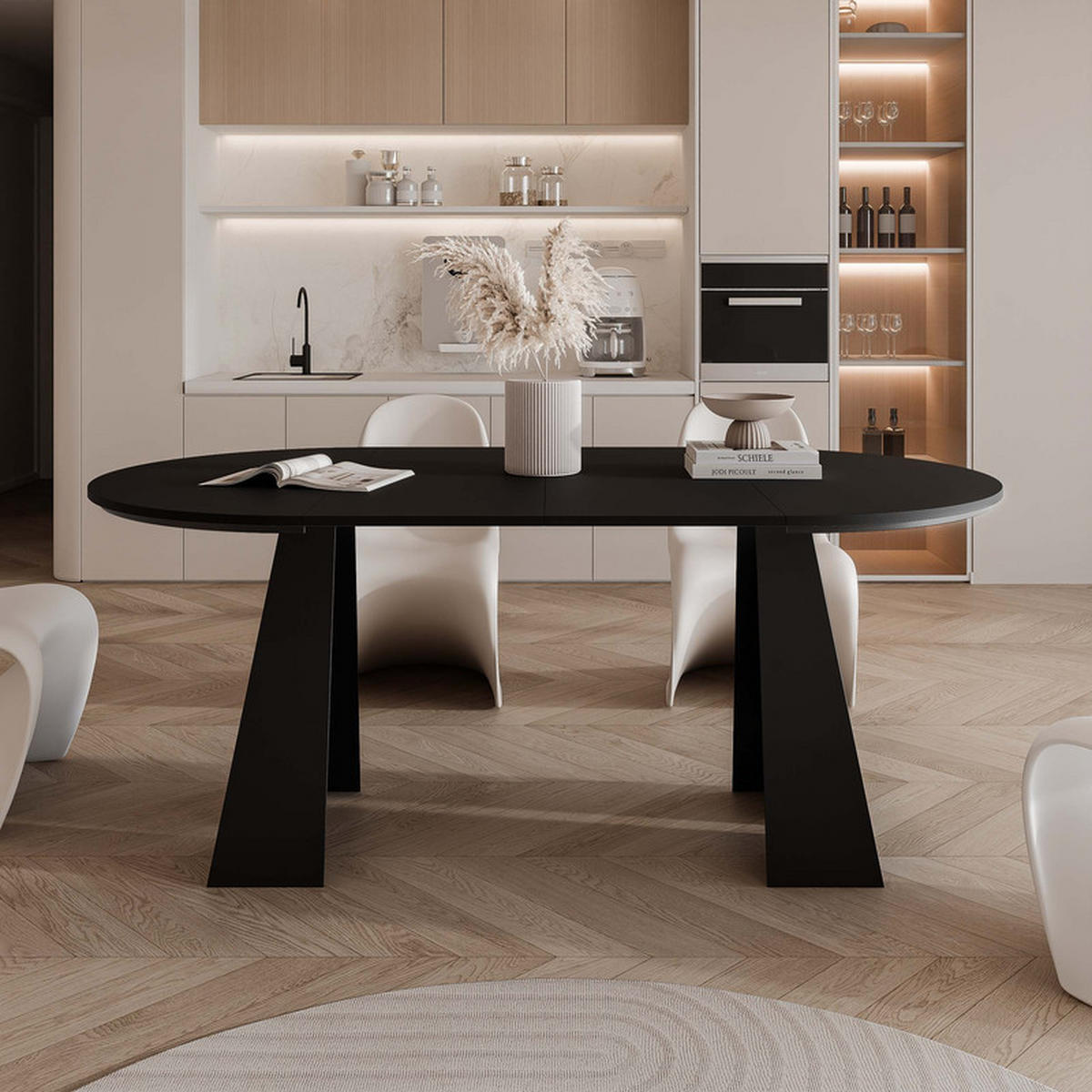 AUSZIEHTISCH FORTE 100/76 cm, Schwarz - Schwarz, Holzwerkstoff/Metall (100/100/76cm) - Idohome