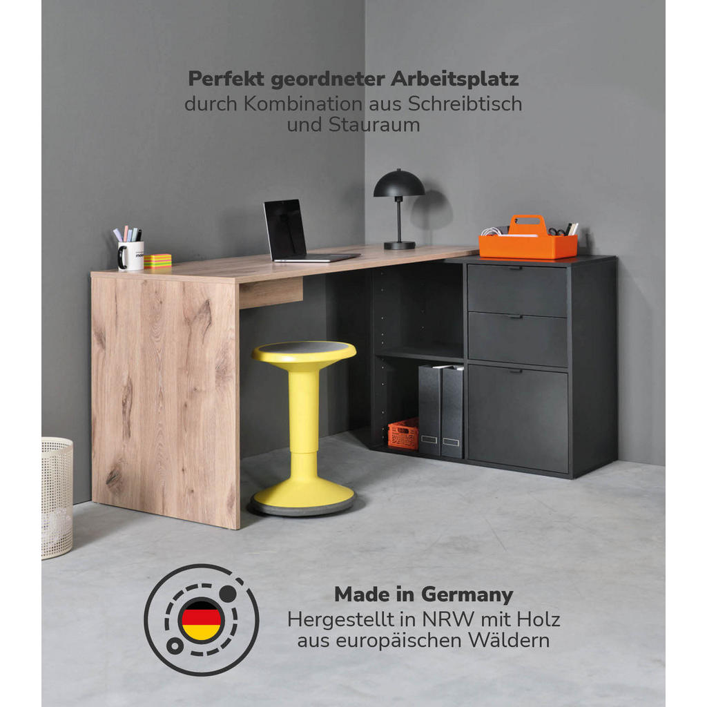 Thumbnail - Mokebo Eckschreibtisch, Eiche, Schwarz, Holzwerkstoff, 145x77x65 cm, Arbeitszimmer, Schreibtische, Eckschreibtische