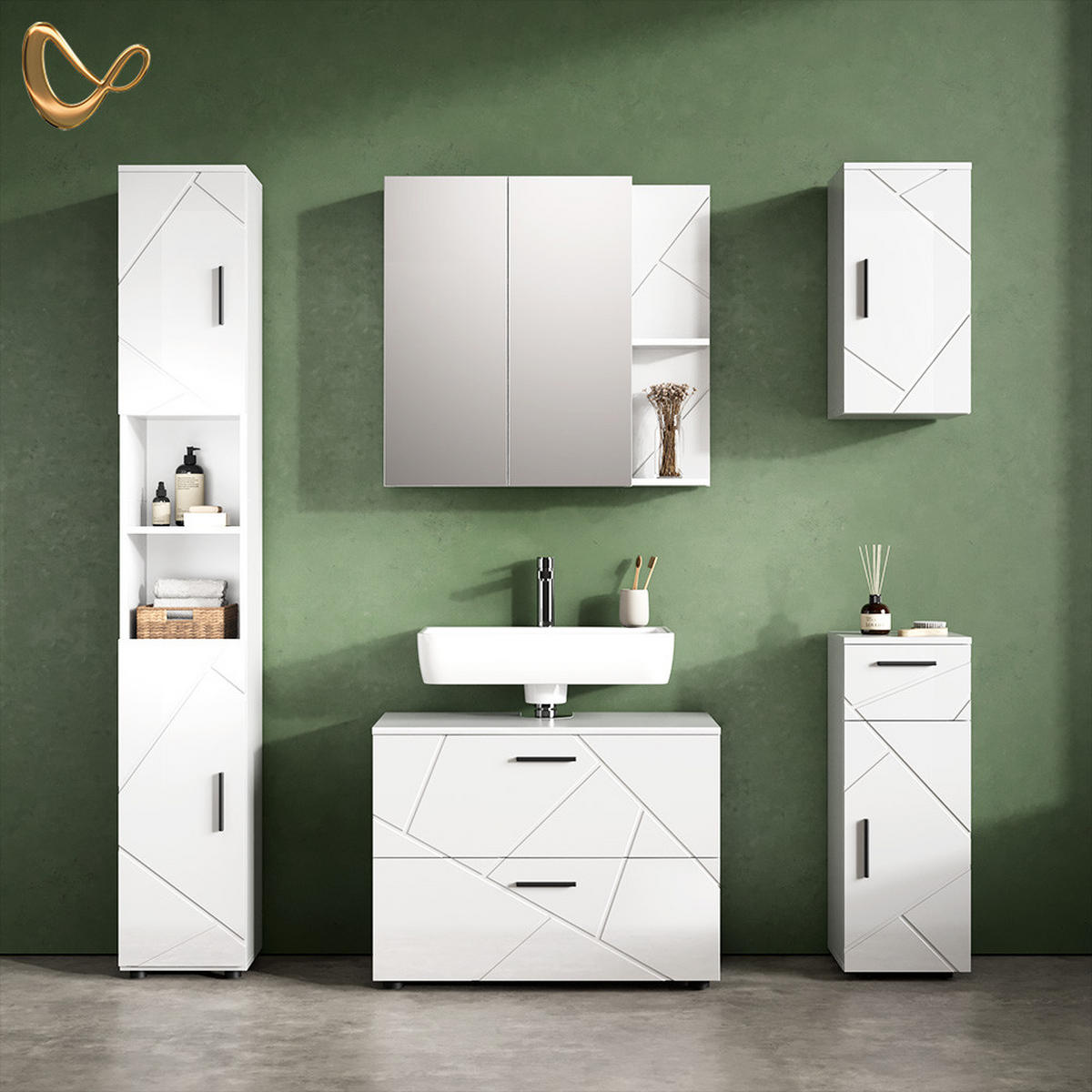 SPIEGELSCHRANK Ronco Weiß/Weiß Hochglanz 80 x 75 cm - Weiß Hochglanz/Weiß, Holzwerkstoff (80/75/17.2cm) - Livinity®