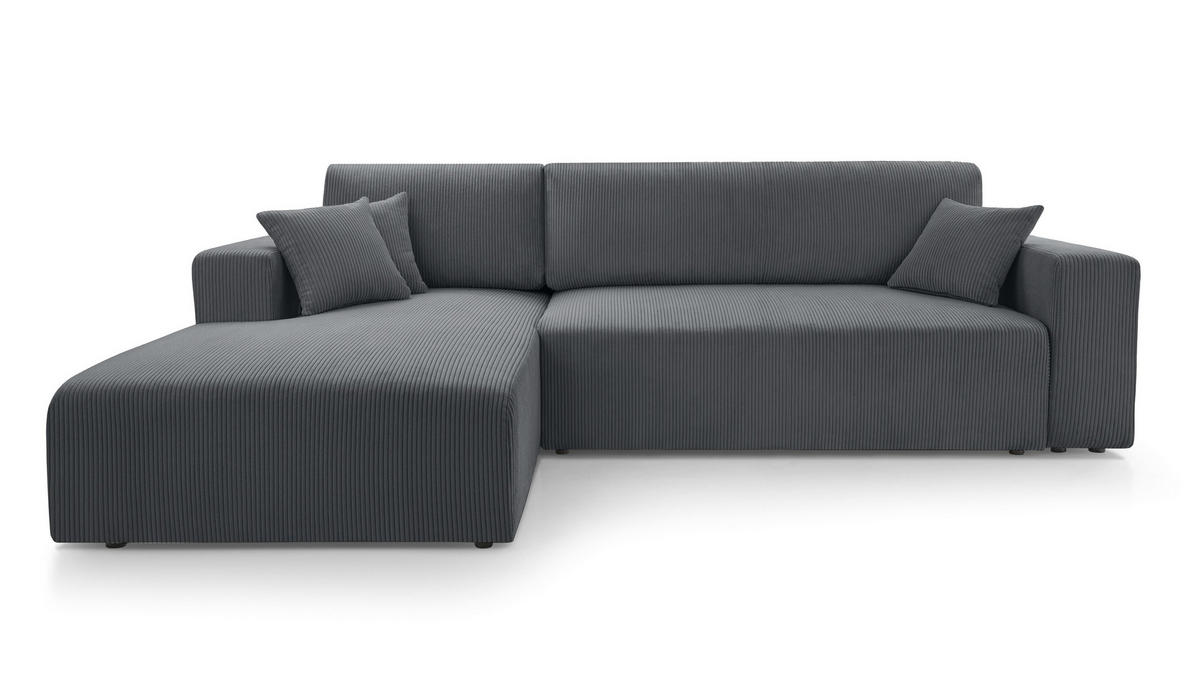 ECKSOFA L Form Catea Grau 279/145/84 cm Links mit Schlaffunktion - Schwarz/Grau, Kunststoff/Textil (145/279cm) - AX Living