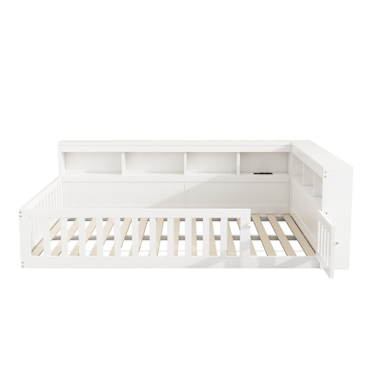 KINDERBETT aus Spanplatte & MDF 140x190 cm in Weiß mit Stauraum & USB - Weiß, Holzwerkstoff (140/190cm) - Modfu