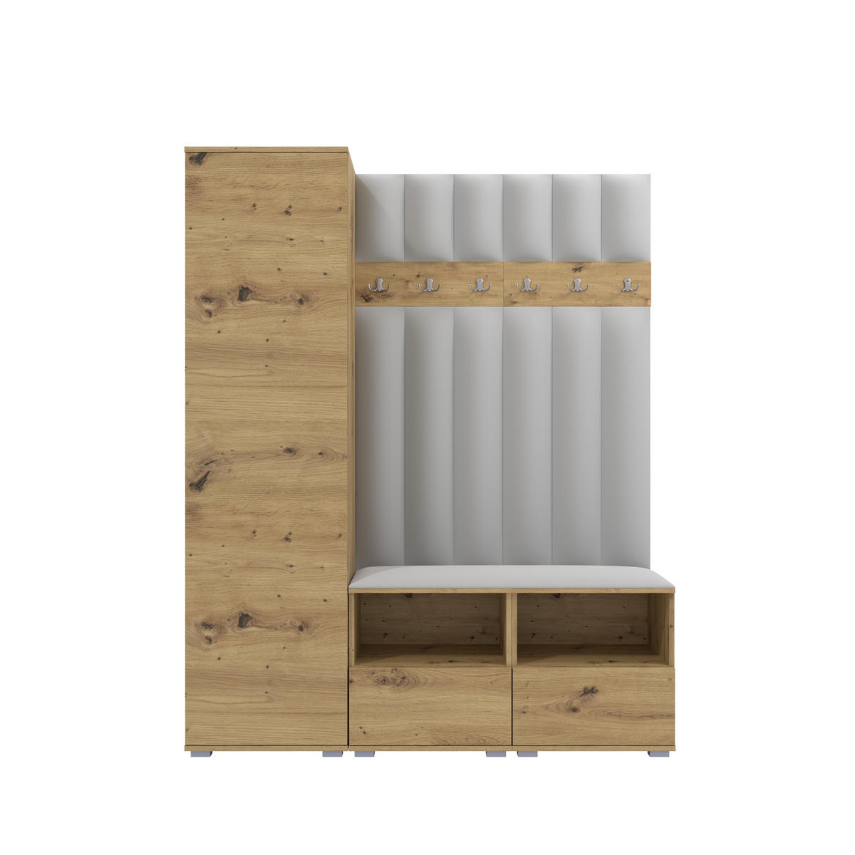 GEPOLSTERT Garderoben-Set Nela II LUX (Farbe Eiche Artisan + Stoff Trinity 32) - Silberfarben/Hellgrau, Holz/Holzwerkstoff (150/187/40cm) - Ravio
