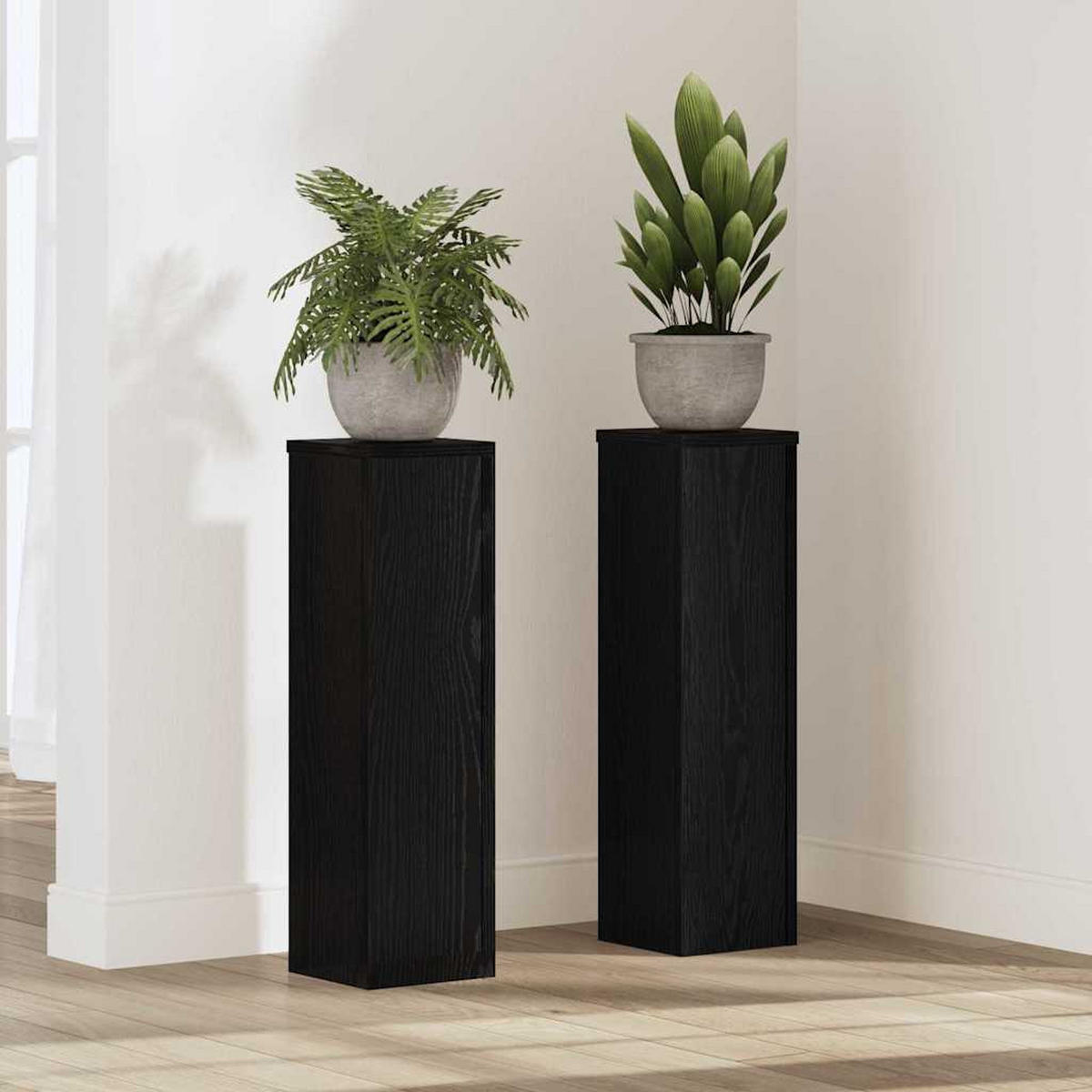 PFLANZENSTÄNDER 2er Set Schwarz Eichen-Optik 17/17/60 Cm - Schwarz, Holzwerkstoff (17/60/17cm) - vidaXL