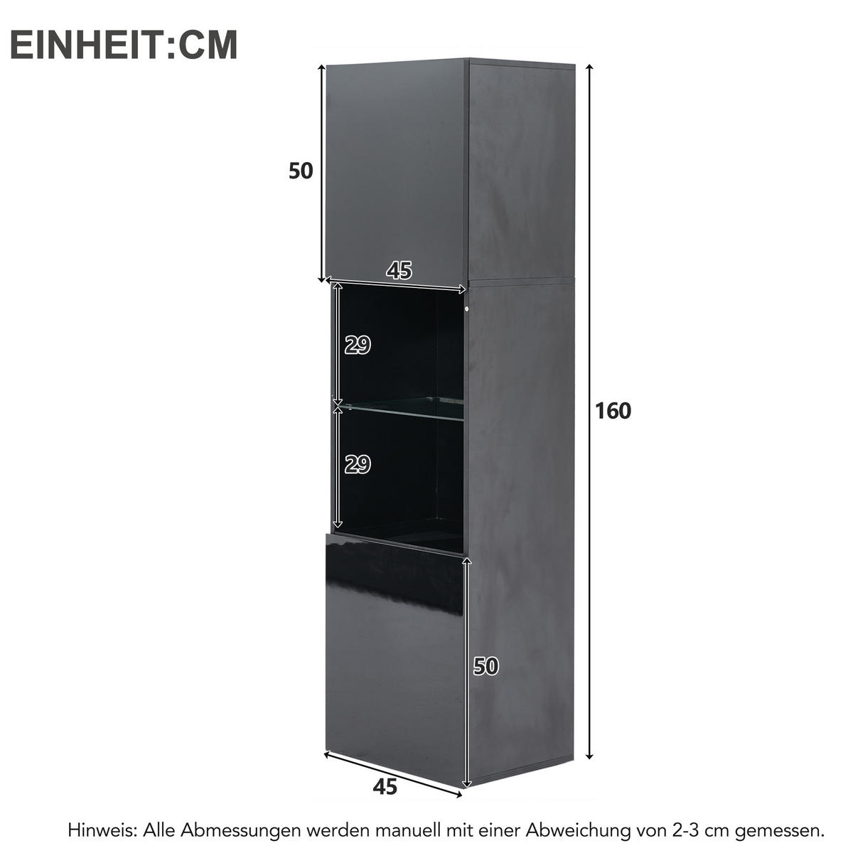 VITRINE Schwarz 45/35/160 cm - Schwarz, Holzwerkstoff (45/160/35cm) - PANGIVO