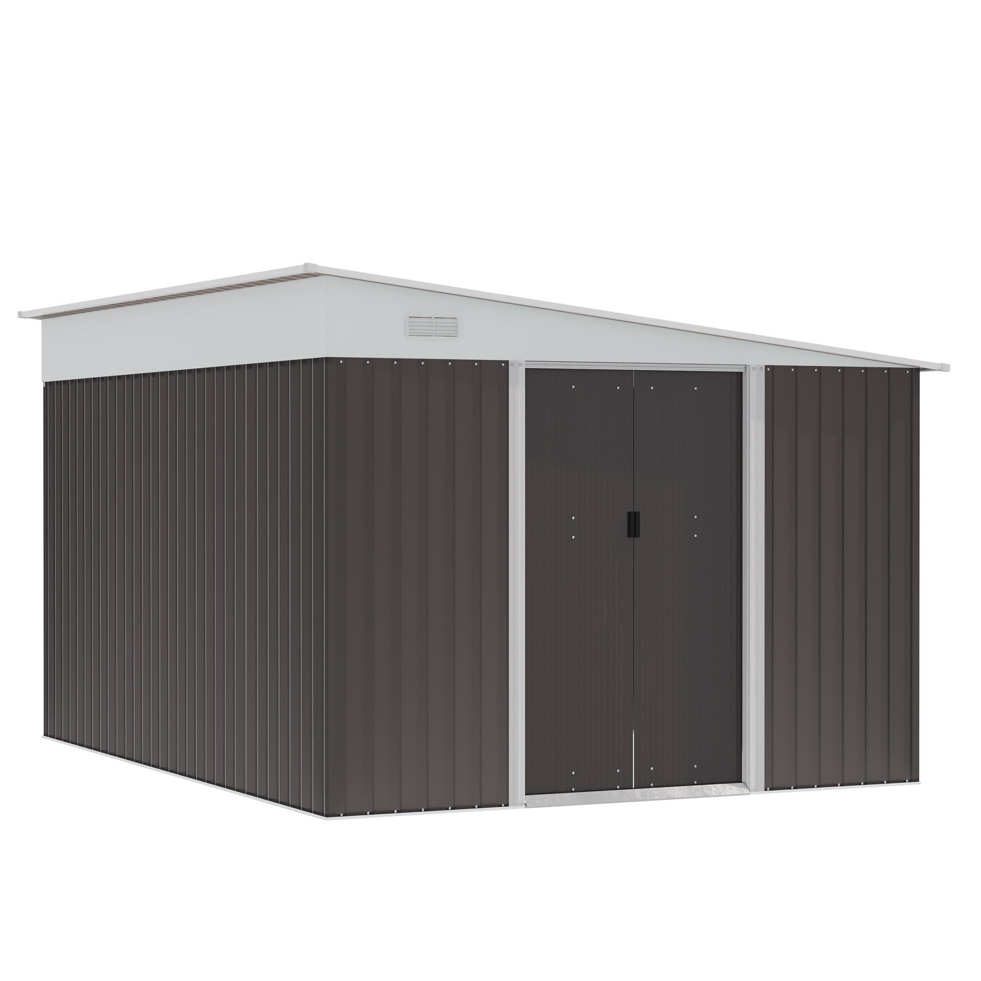 SCHIEBETÜR, 8,9 ㎡ Gerätehaus Stahl-Geräteschuppen mit Pultdach, Gartenschuppen, Grau - Grau, Metall (345/201/280cm) - Outsunny